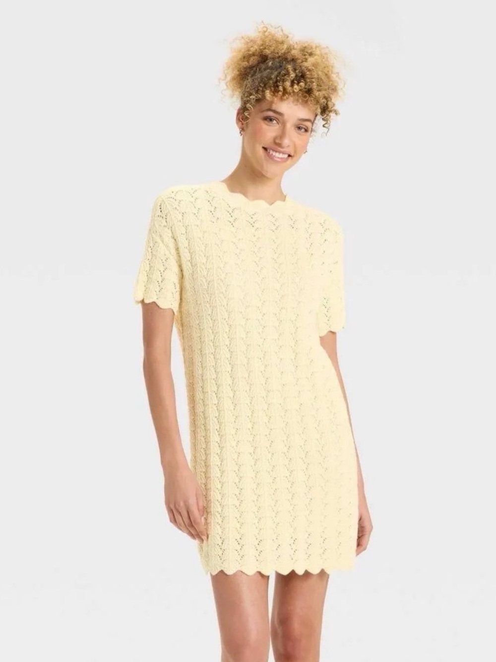 Linen Cotton Blend Cream Openwork Lace Knit Botanical Boho Dress Lined Cottage